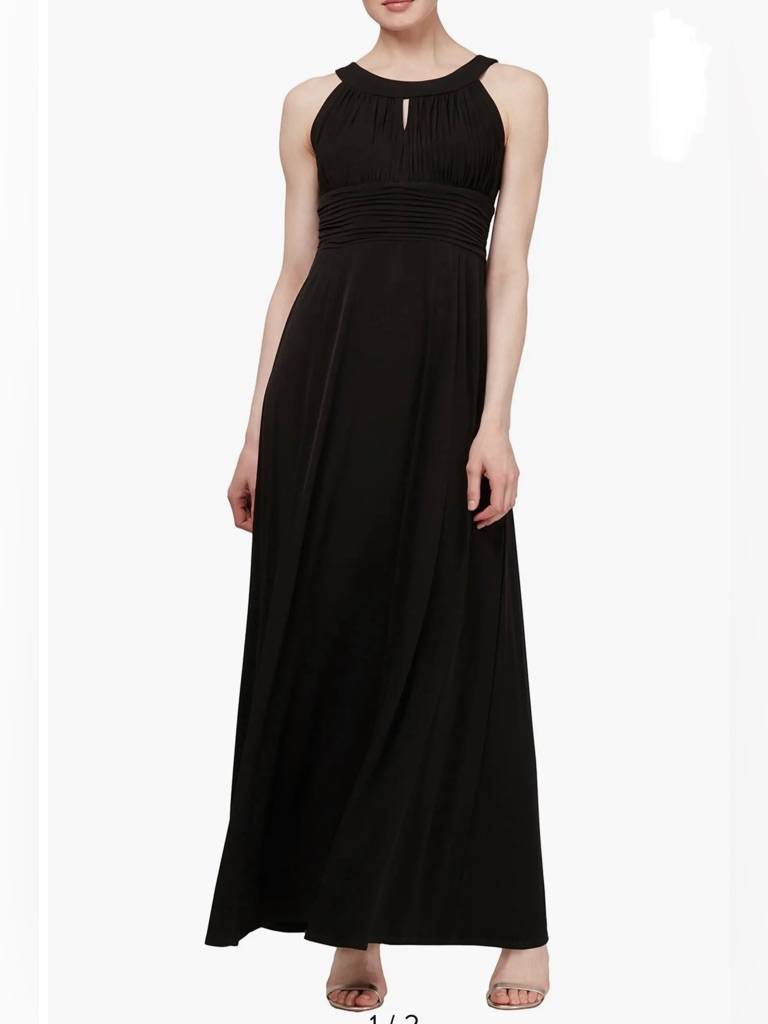 Slny Womens Black Full Length Gown Size 4 Ruched Waist Keyhole Front Padded